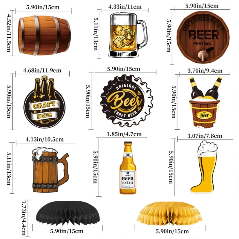 Suministros para fiesta cerveza Oktoberfest, 9 paquetes, decoración panal con temática bávara, accesorio acento