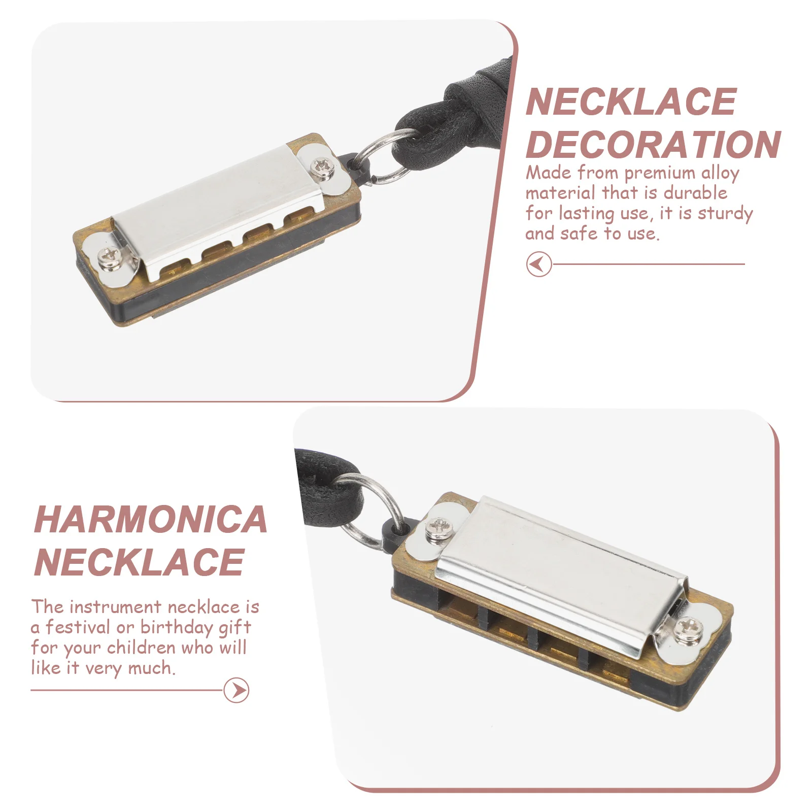 

Miniature Harmonica Necklace Pendant Portable Musical Instrument Durable Alloy Gift for Party Festival Necklace Pendant