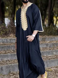 Eid Muslim Men Dress Jubba Thobe Mens Abaya Stand Collar Islamic Eid 2025 Ramadan Long Robe Musulman Caftan Dubai Arab Dresses