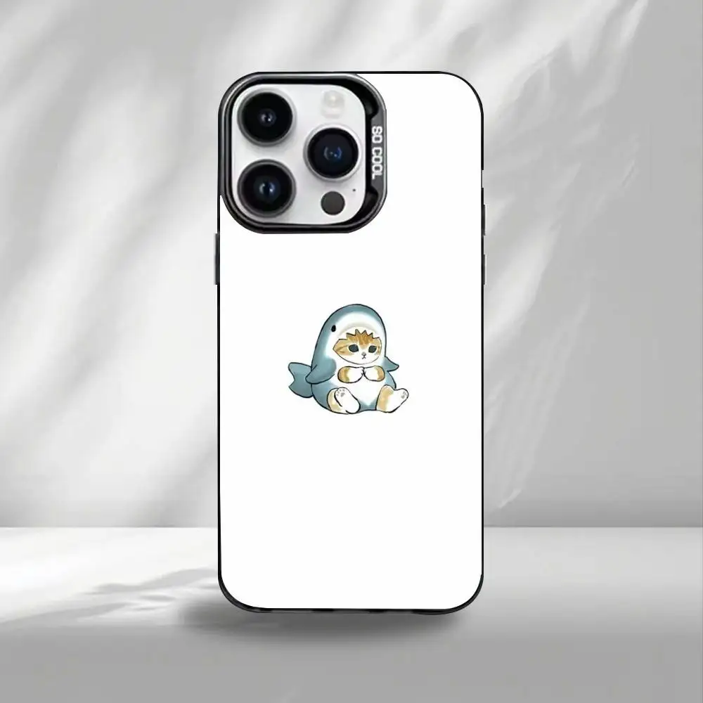 C-ute Mofusands Cat Phone Case For iPhone17,16,15,14,13,12,11 Plus,Pro Max Black Border Silver  Plated Cover