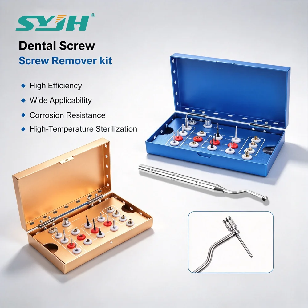 SYJH Dental Implant Prosthetic Kit Universal Broken Screw Extractor Set Drill Driver Stainless Steel Golden Box Restoration Tool