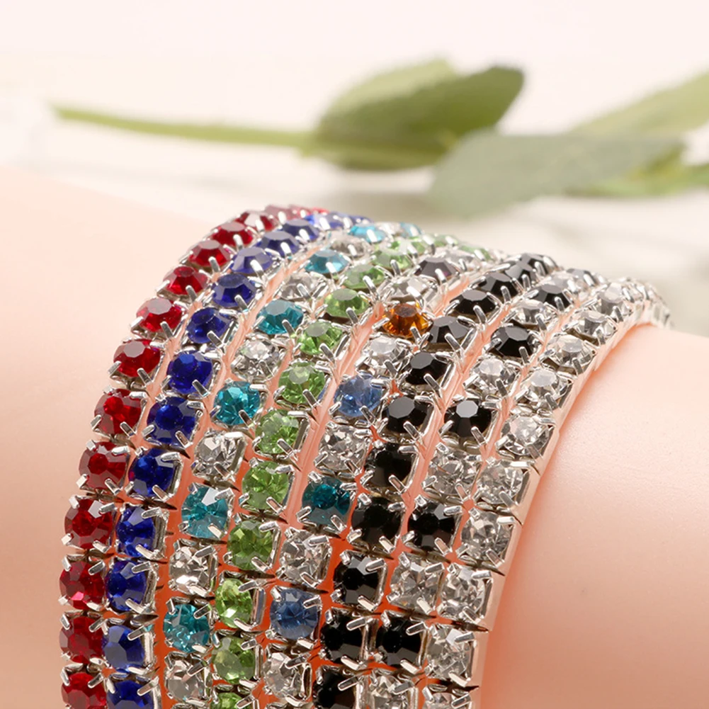 Bracelets &Bangles for Women Luxury Women Single Row Full Rhinestone Inlaid Bracelet Elastic Bangle Jewelry