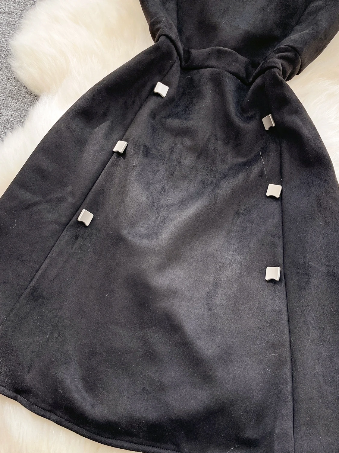 Vestido Sem Mangas com Estilo Retrô para Mulheres, Roupa de Outono, Camadas, Saia  de Camurça com Fivela de Metal, Vestid...