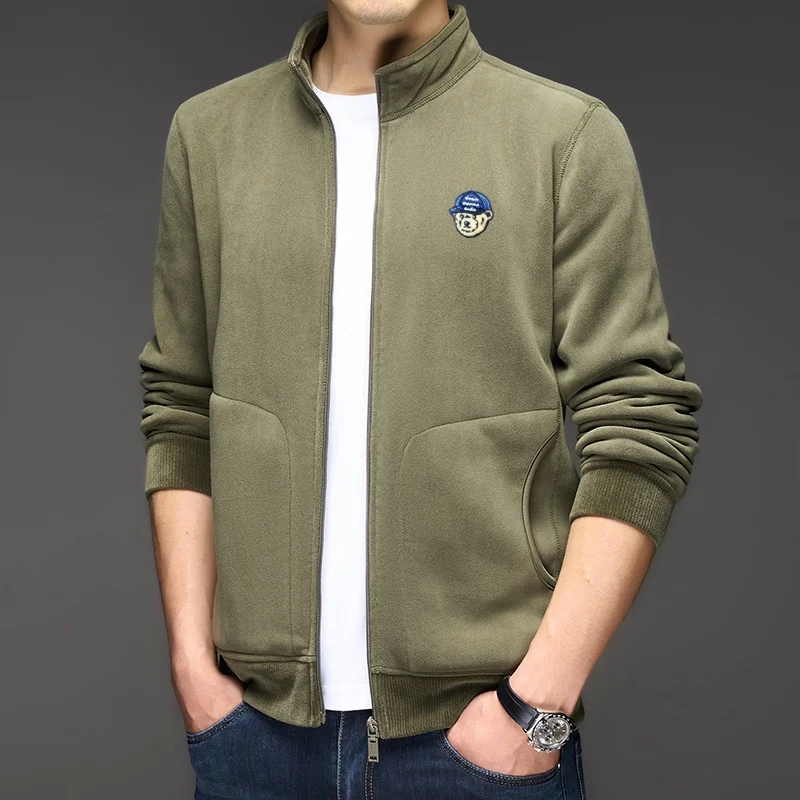 

Fashionable hot selling men original brand exquisite teddy bear embroidered zipper cardigan autumn and winter velvet warm jacket