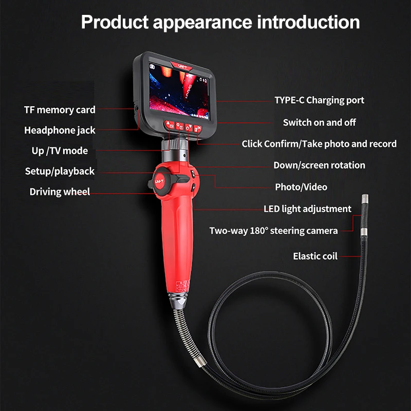 UNI-T Industrial Endoscopes UT663A Professional Handheld Snake Borescope Waterproof LED Lighting Image Video Inspection Camera