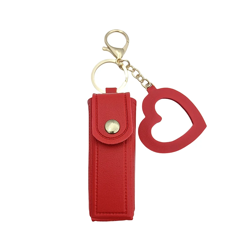 

Solid Color Portable Lipstick Bag Wallet Keychain Mini Storage for Women Protective Cover with Mini Makeup Mirror