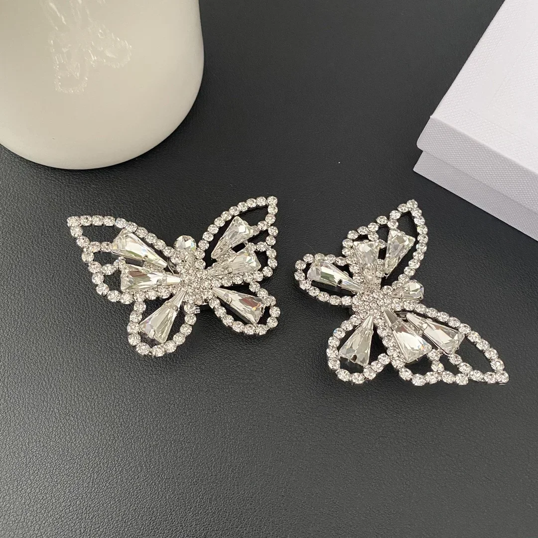 New Europe Exaggerated Crystal Hollow Butterfly Ear Clip Large Earrings Women Luxury Jewelry Famous Designer Brand Trend