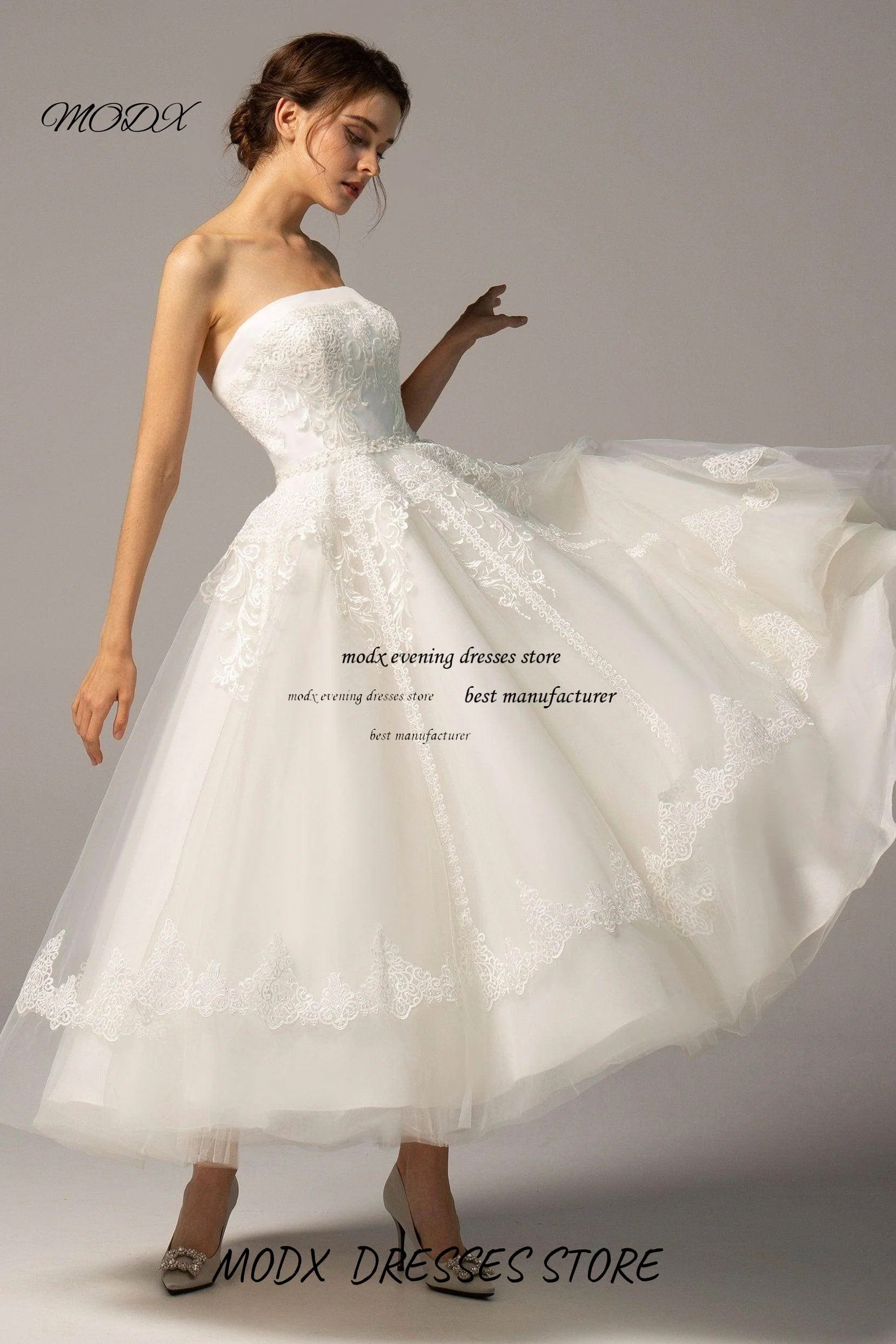 MODX Personalizzato Senza Spalline Glitter Principessa Una linea Abiti da Sposa Donna Senza Maniche Fiori 3D Sposa Abito da Sposa Sexy Vestido