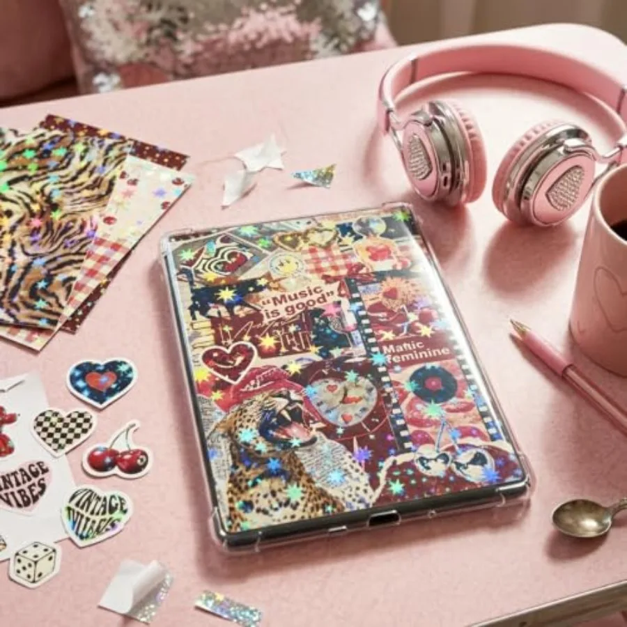 Inserts Cardstock for Kindle Paperwhite, 12 Pcs Stained Glass Back Cover Insert with 50 Pcs Stickers, Aesthetics Y2K Case Inser