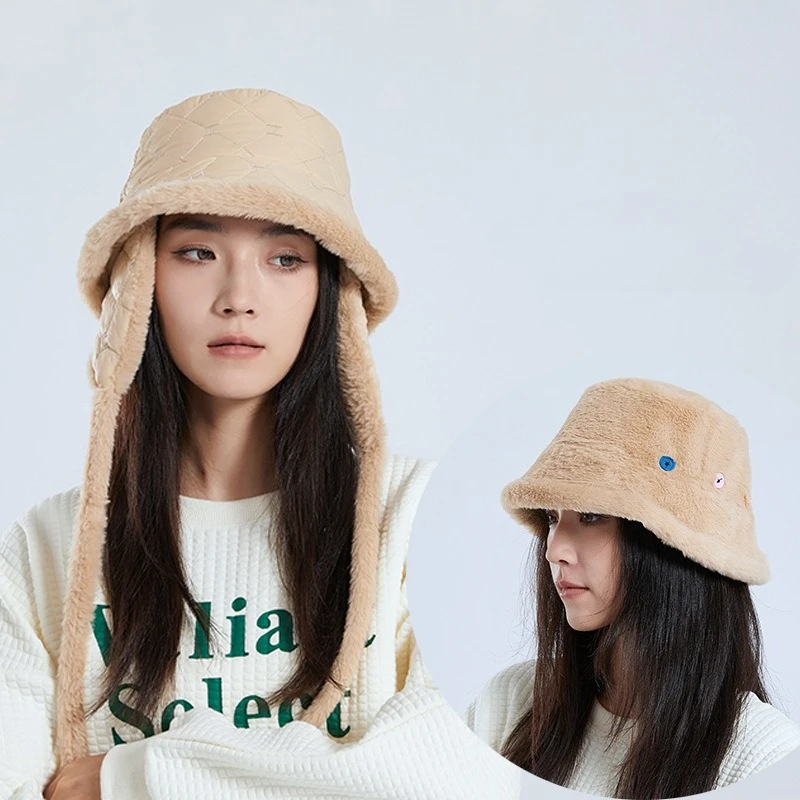 New Winter Warm Trapper Hat Removable Ear Flaps Reversible Bucket Cap Student Versatile Trendy Cold‑Proof Hat Accessories