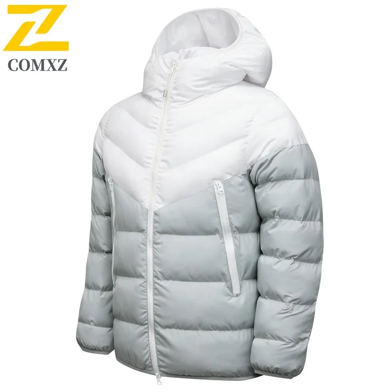 COMXZ Outdoor Ultra Light Filled Jacket 2025 Men Work Thick Warm Parka Premium Hooded Journey Cold Proof Winter Cotton Coat