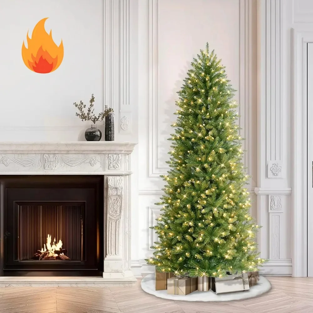 

6.5ft Pre-Lit Slim Fraser Fir Christmas Tree with 1125 Clear Lights, 350 Realistic Dense Branch Tips, Easy Setup Artificial