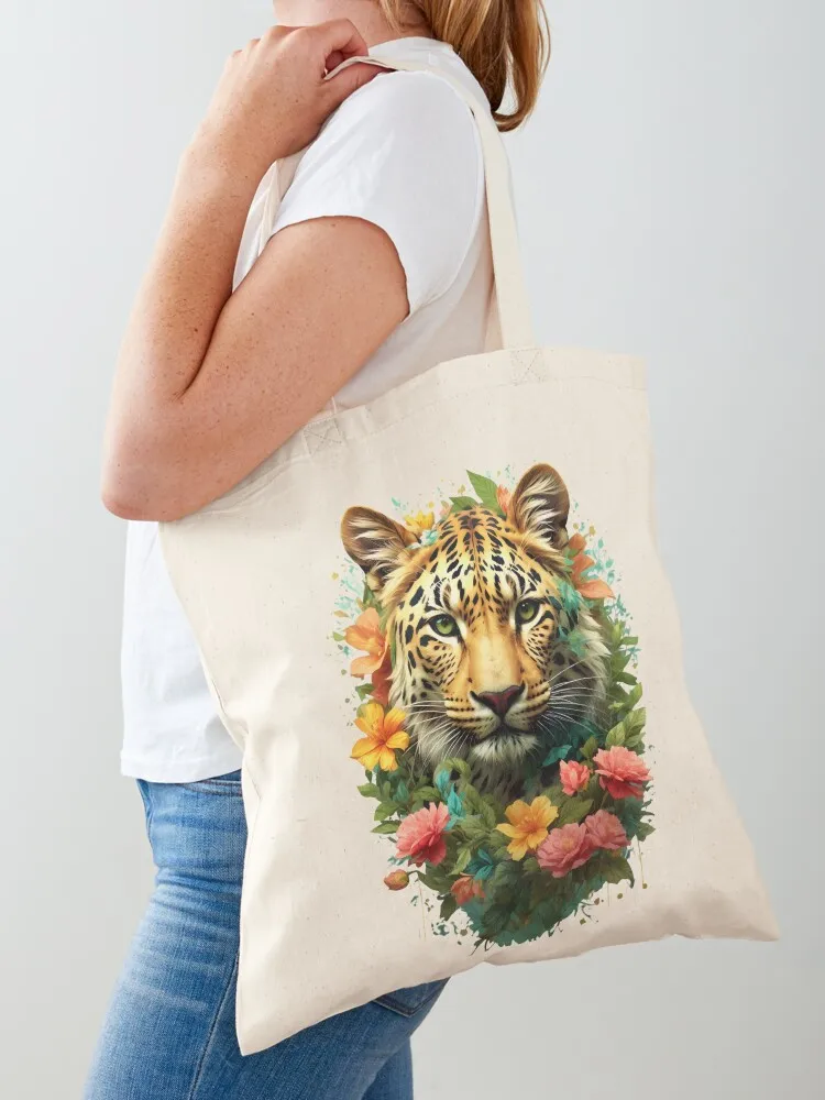 

Ultra Realistic Leopard with Vintage Floral Design Tote Bag custom fabric bag Fabric bag tote canvas female