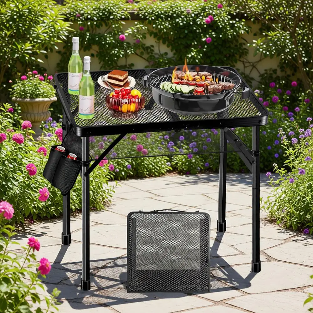 

Портативный металлический стол для кемпинга, регулируемая высота, легкий, складной стол для барбекю, 24x15.8