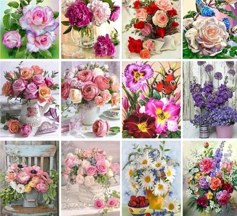 Große Größe DIY Malen nach Zahlen Blumen handgemalte Kits Vase Acrylfarben Leinwand Zeichnung einzigartiges Geschenk digitales Malen