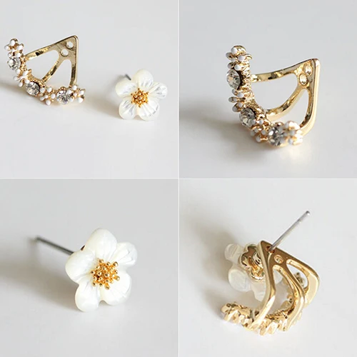 Women\'s Flower Earrings Zircon Ear Jacket Korean Style Copper Ear Studs Earrings orecchini Jewelry pendientes aretes de mujer