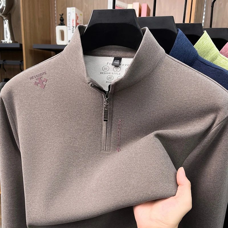 High end Brand half zipper stand collar men's sportswear fashion letter embossed long sleeve T-shirt new comfort casual pullover