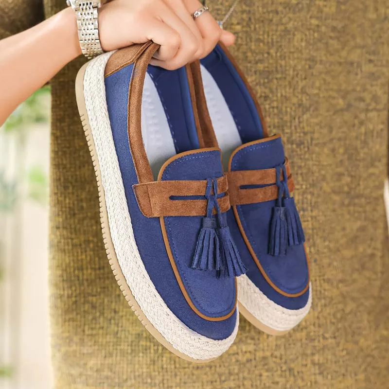 Fashion Blue Men's Loafers Comfortable Casual Shoes For Men Moccasins Tassels Designer Shoes Breathable Slip on Flat Shoes Man