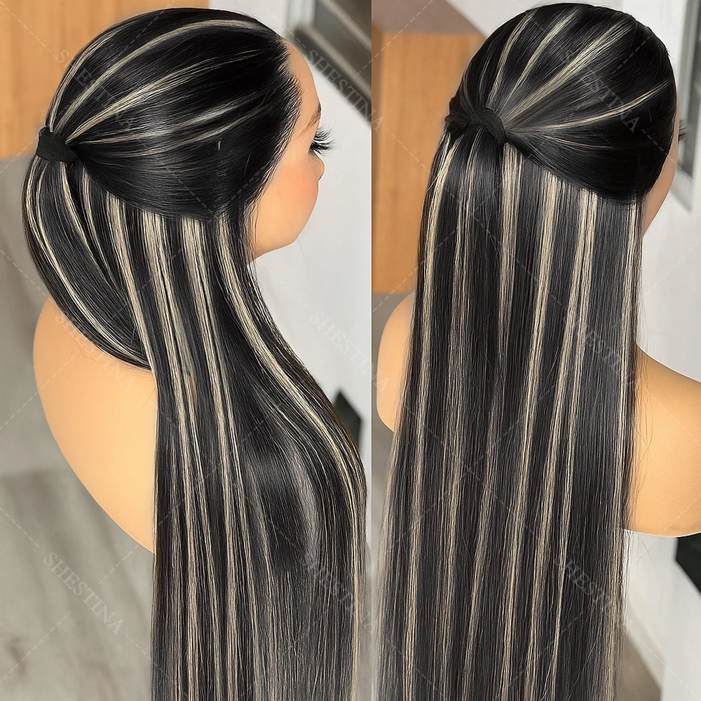 

1B/27 Bone Straight Highlight Парики Человеческие волосы 13x4 Парик фронта шнурка Человеческие волосы Бразильский янтарь 613 Медовый блондин Парики из человеческих волос