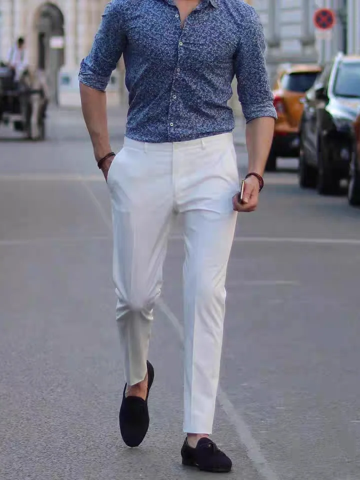 

Белые облегающие рабочие брюки для мужчин, не требующие глажки, повседневные брюки, молодежные брюки Vitali Sle, брюки-костюм из девяти частей