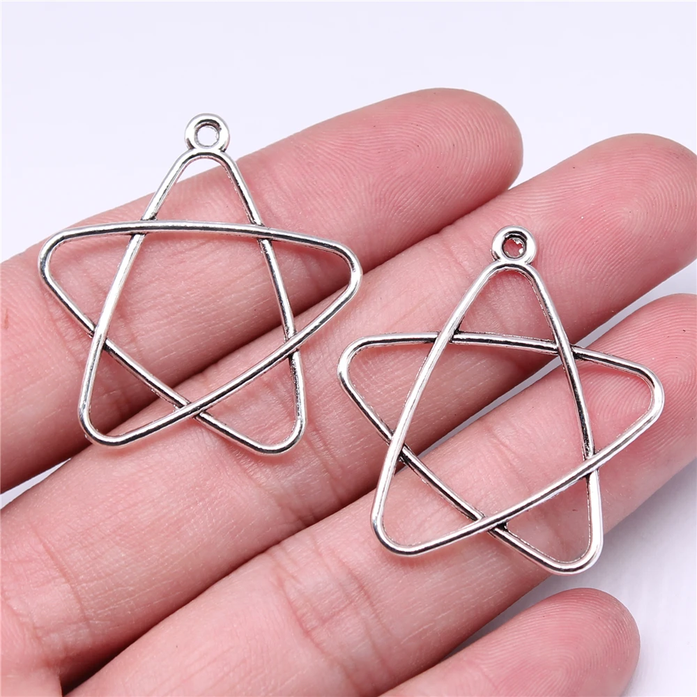 WYSIWYG 20pcs Charms 34x30mm Hollow Star Charms For Jewelry Making DIY Jewelry Findings Antique Silver Color Alloy Pendant