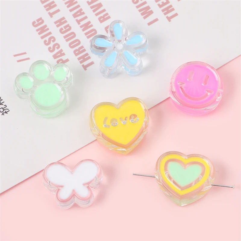 4-10pcs Mixed Color Enamel Acrylic Beads Flower Butterfly Hear Star Crown Charm Pendant for Necklace Bracelet Jewelry Making