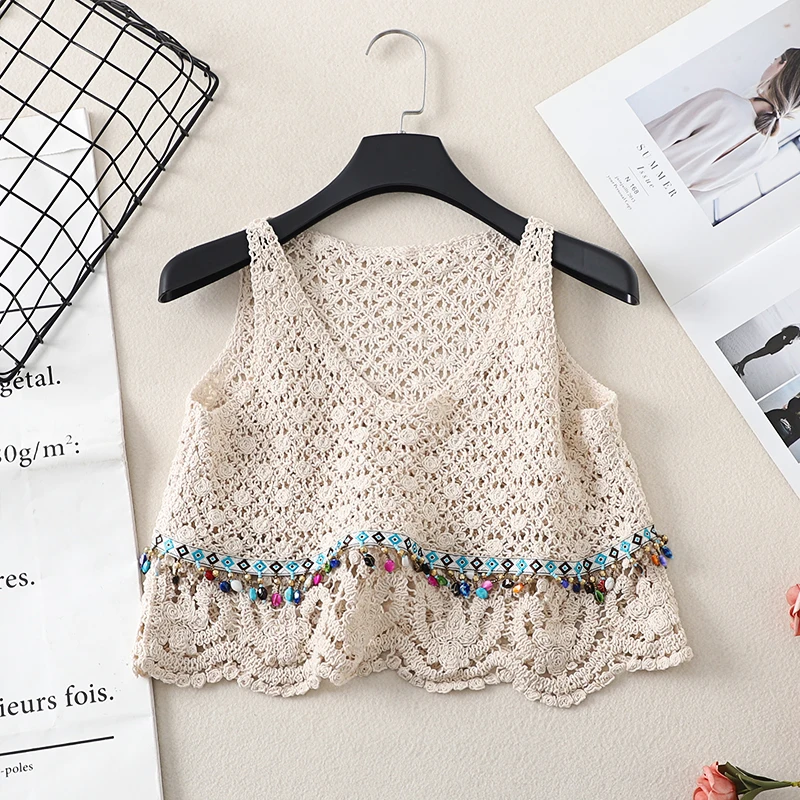 루즈핏 레이스 홀로우 아웃 니트 베스트 또는 슬림핏 오픈 프론트 캐주얼 여름 패션 여성 블라우스