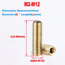 Brass Metric Screw / Headless Hexagon Socket Set Bolts M2M3M4M5M8-M12