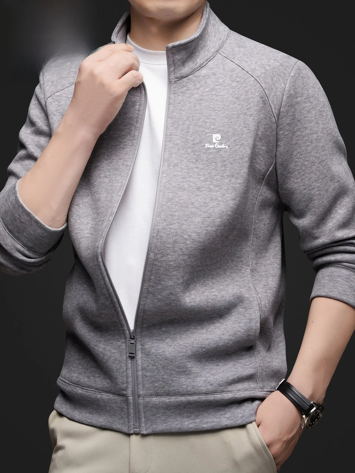 

Мужская свободная толстовка Pierre Cardin, модная американская спортивная одежда, повседневная верхняя одежда, длинная застежка-молния све, осень-зима