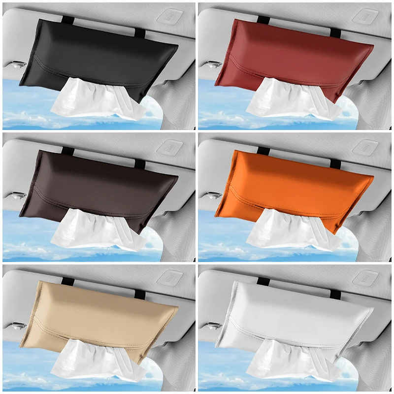 Creative car sun visor tissue holder, car-mounted leather sun visor hanging tissue case, car armrest box tissue box