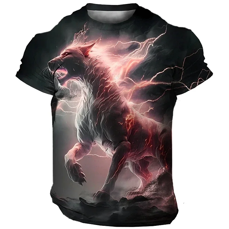 Vintage Men\'s T Shirt 3D Animal Printed Tees Fashion Wolf Pattern Short Sleeve Tops Casual O-neck Oversized T-Shirts Streetwear