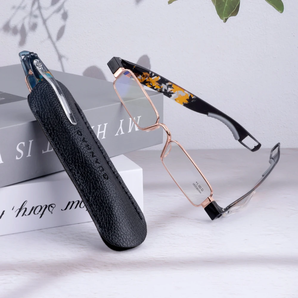 Guanhao Anti Blue Light Rotate Folding Reading Glasses TR90 Frame Resin Lens Hyperopia Glasses Portable Eyeglasses With Case+1.0