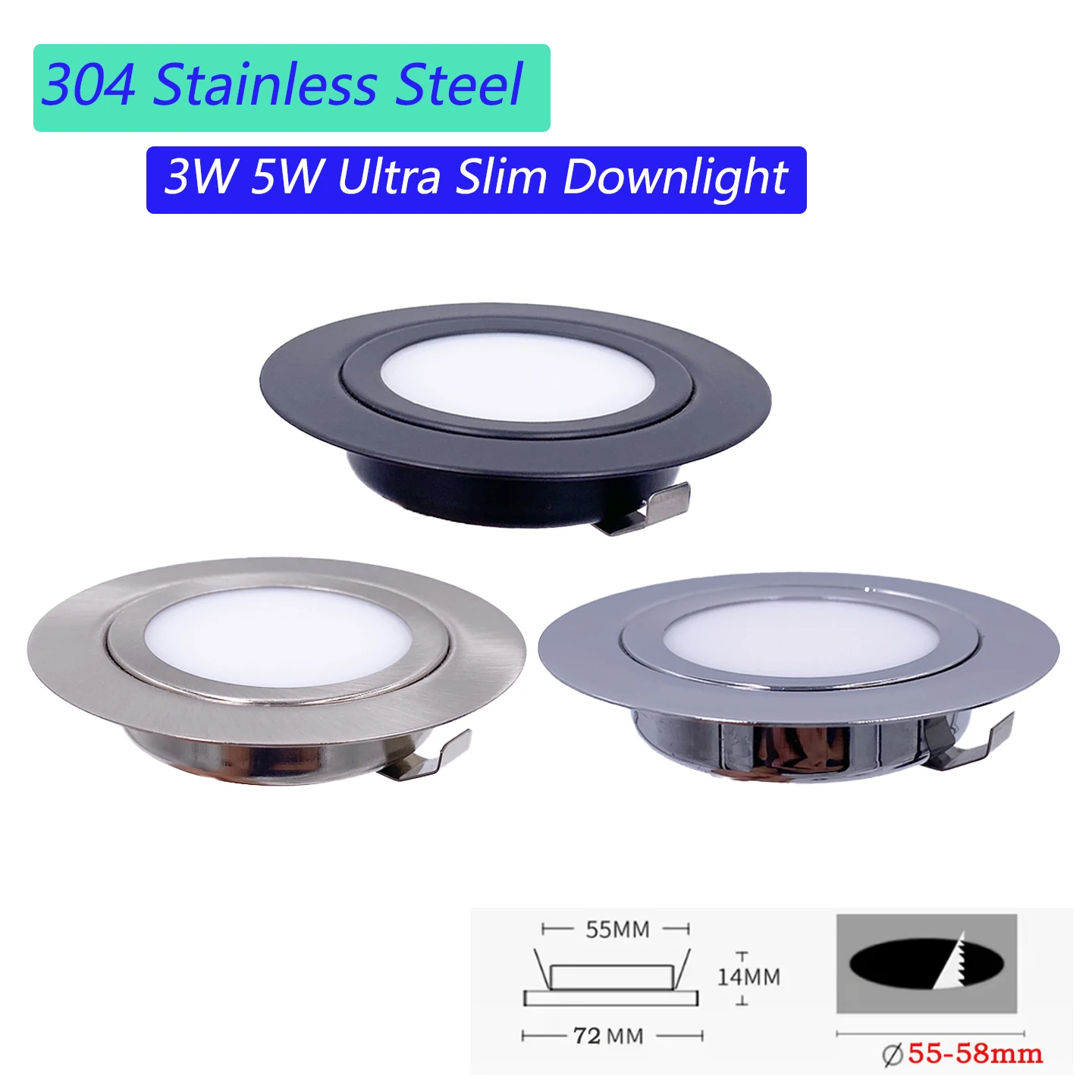 Dimmable LED Downlight IP65 Marine Home Slim 14MM Mini LED DC12V 24V 3W 3000K KTV DJ Caravan Camper Spotlight Indoor Light RGBW