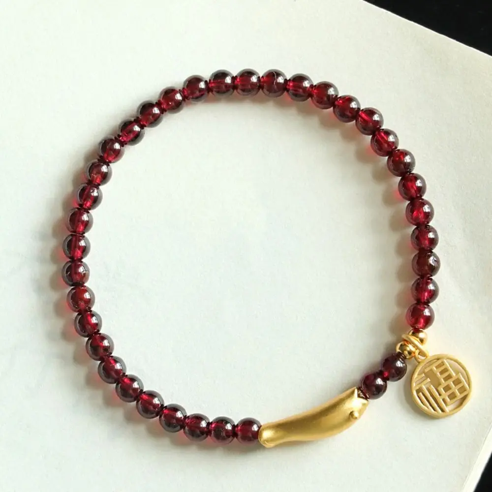 Lustrous Flower Red Beaded Bracelet Fish Delicate Lucky Pendant Bracelet Hand Jewelry Calabash Beads Bangles Gift