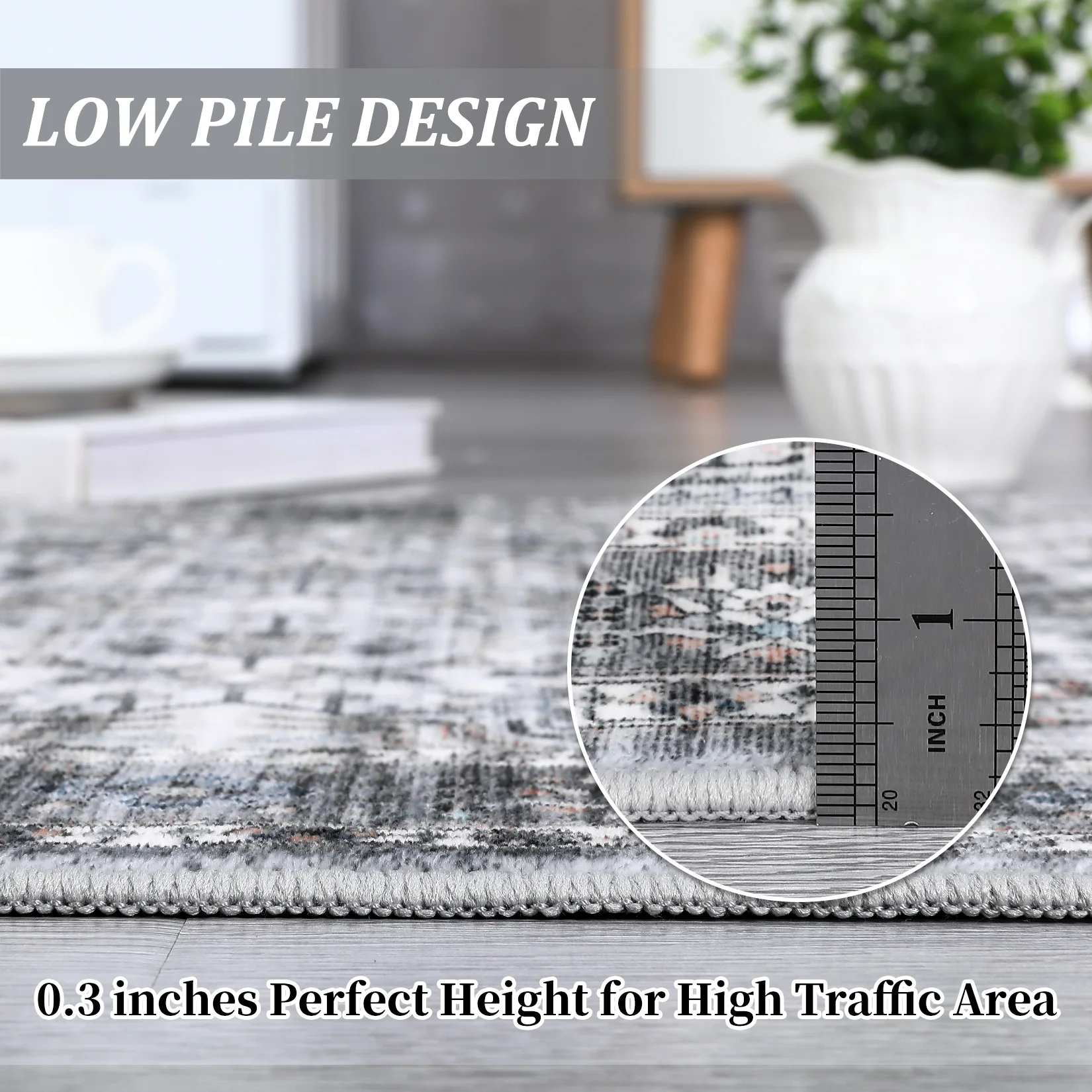 Washable Runner Rug, Boho Vintage Medallion Carpet with Non-Slip Design, Soft Faux Wool Low Pile Area Rug for Hallway Entryway Kitchen Bathroom Bedroom Living Room, Decorative Floor Runner