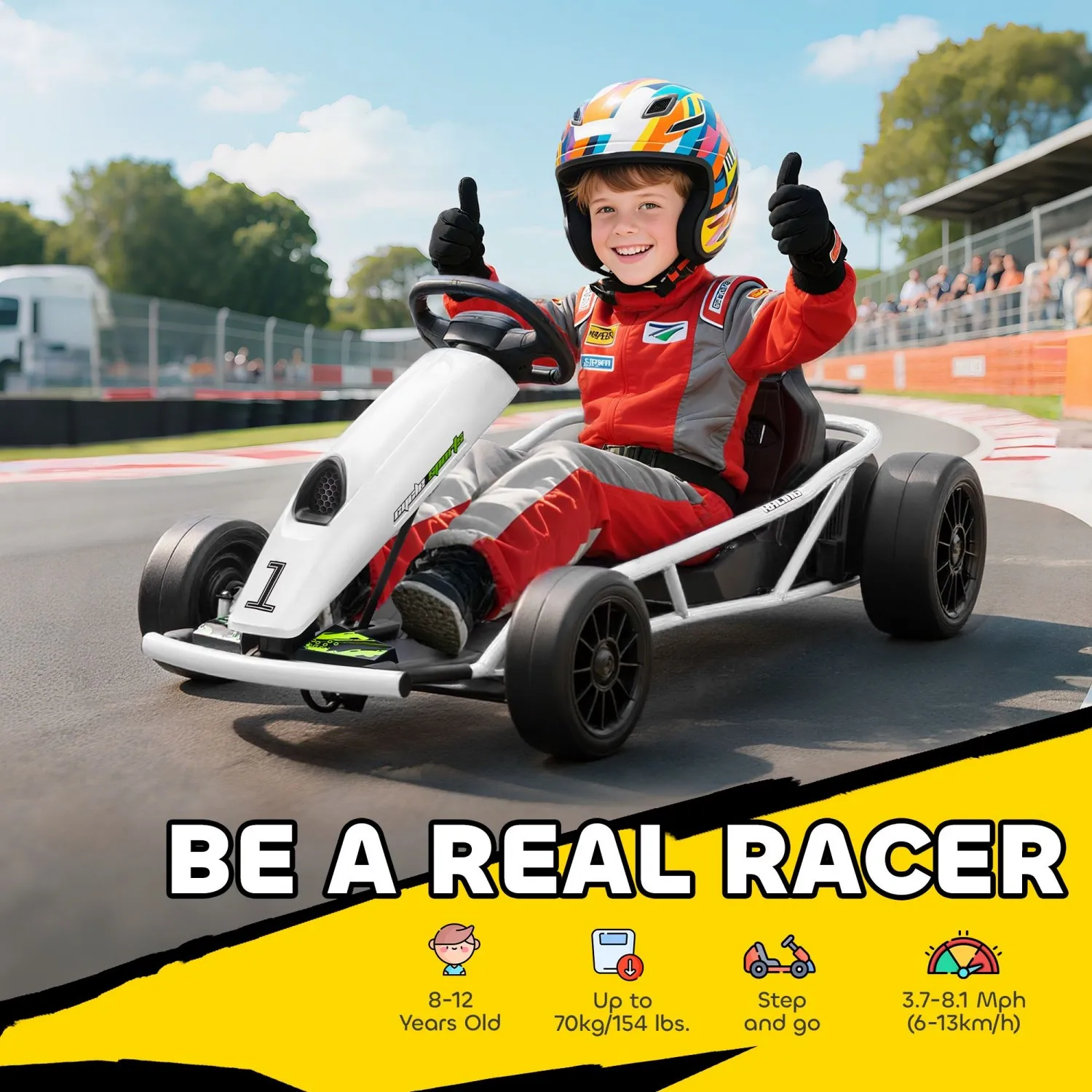 Go Kart eléctrico Aosom de 24 V para Go Kart de carreras Drift-On con 2 velocidades, para niños y niñas de 8 a 12 años, blanco