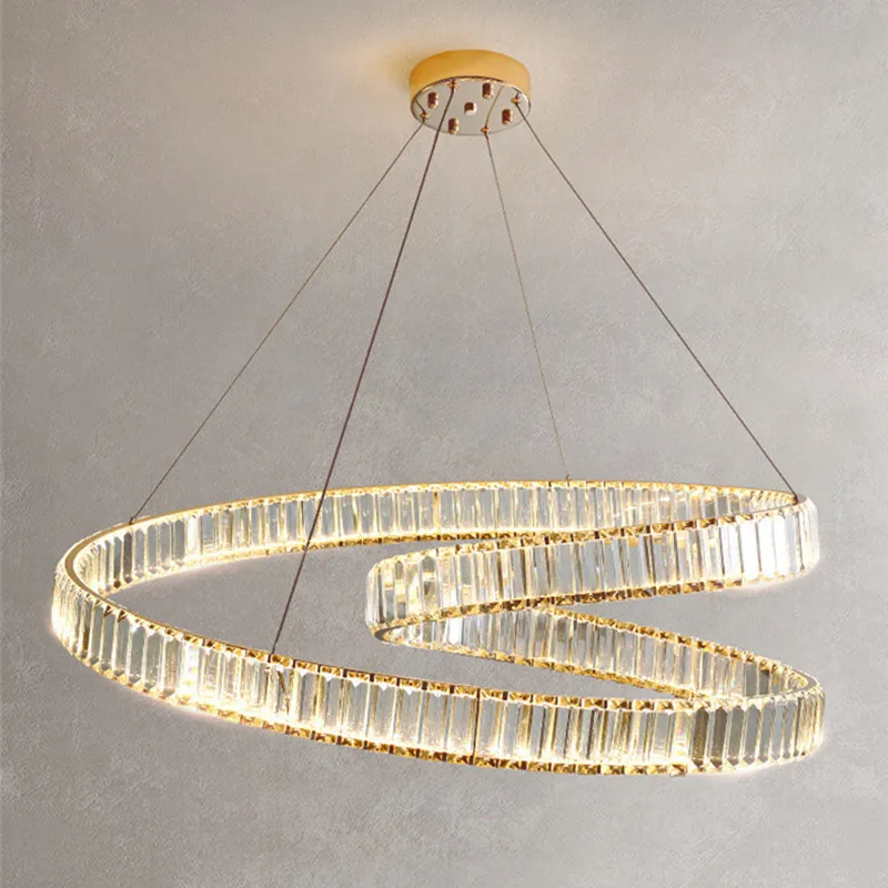 Modern Luxury Irregular Led Dimmable Pendant Lights Living Room K9 Crystals Led Suspend Lamp Lustre Gold Steel Hanging Lamp