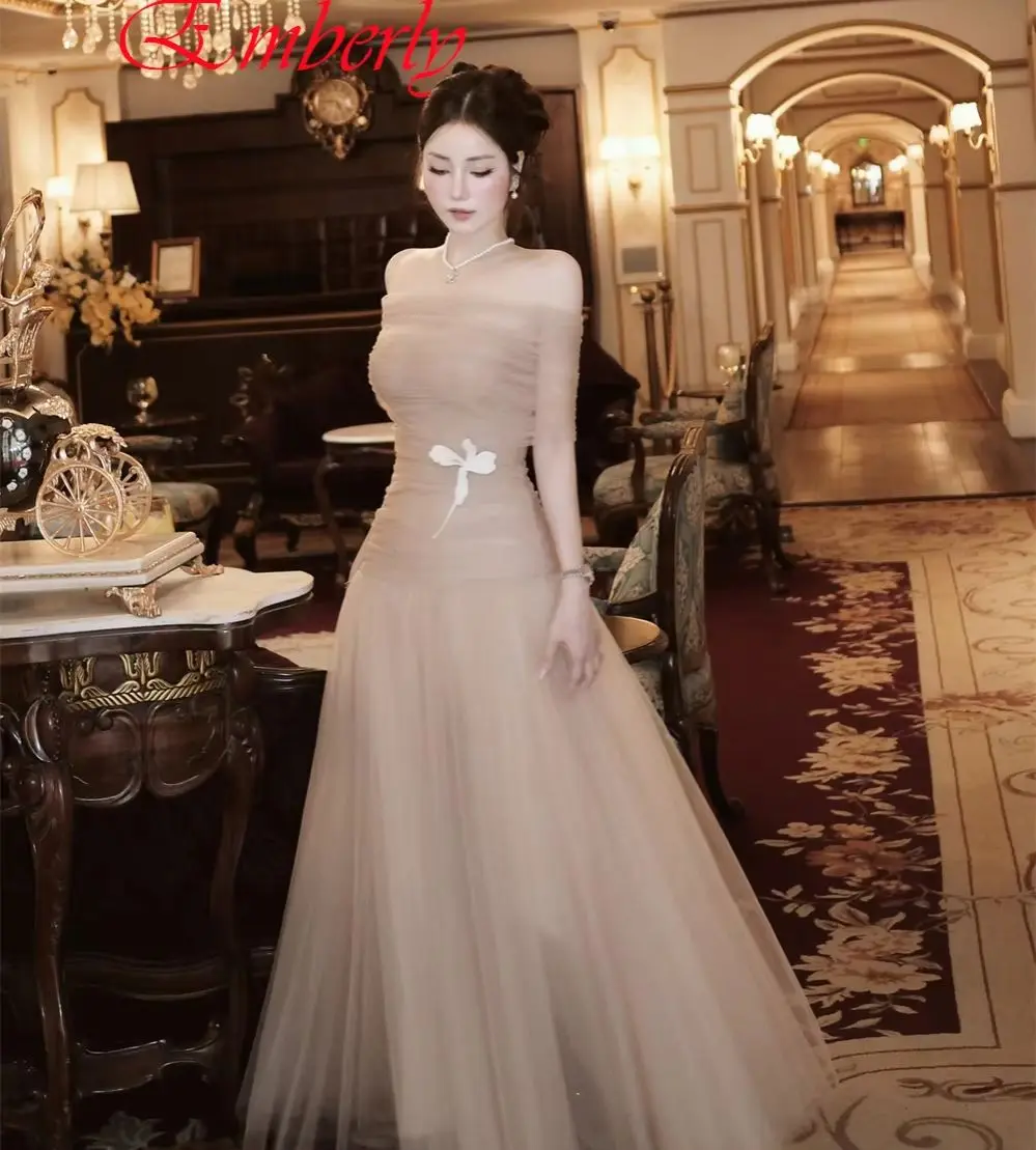 Personalizado gracioso organza barco pescoço vestido de noite clássico fora do ombro vestidos de baile flores luxo vestidos de ocasião especial