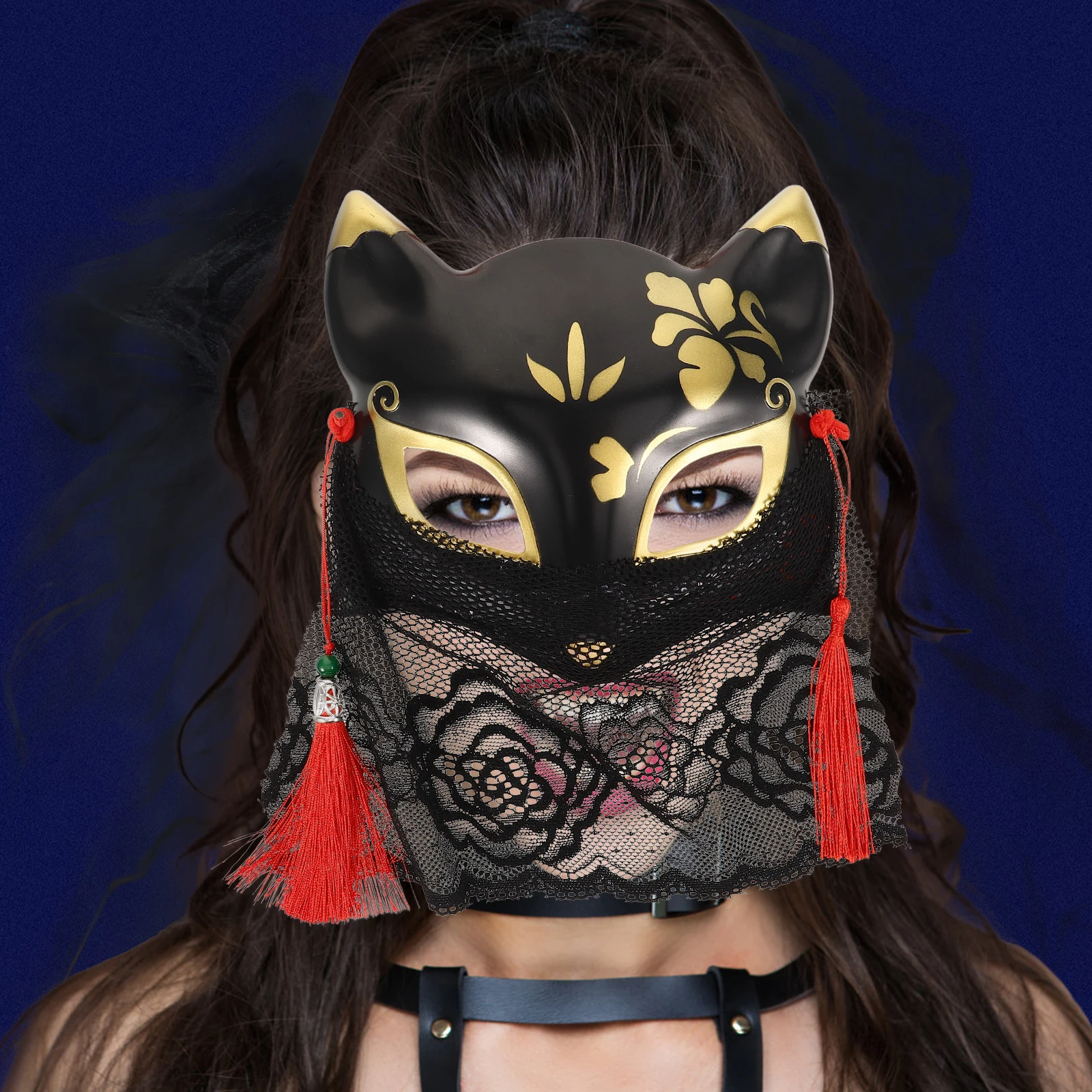 

Lace Cat Face Fox Cosplay Mask Prom Prop Creative Fabric Masquerade Masks for Parties Supplies Unique Decorative Animal Props