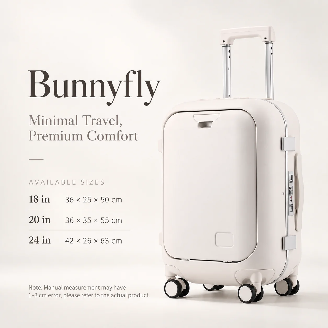Bunnyfly Front Opening Luggage with USB Type-C Charging, Cup Holder, TSA Lock & Silent Spinner Wheels