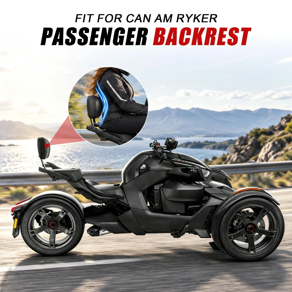 Passenger Backrest Black Rear Sissy Bar Cushion For Can-Am Ryker 600 900 2019-2026 Motorcycle Accessories