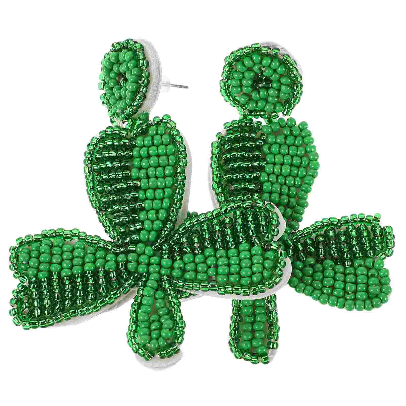 Earrings St Patrick's Day Shamrocks Jewelry Dangle to Weave Handmade Green Creative Miss