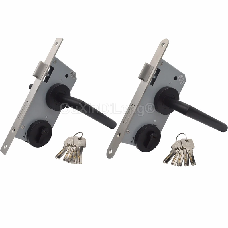 

1Set Channel Door Handles Lock Set Split Handle Fire Door Handles Aisle Stainless Steel Lock w Lock Body + Lock Cylinder Black