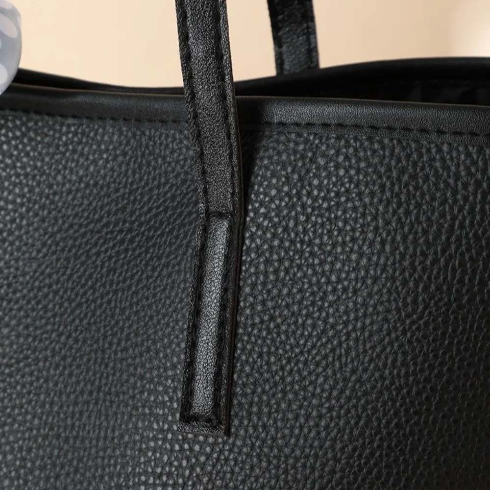 Fashion Litchi Texture Tote Bag Leather Snap Button Design Shoulder Bag Large Capacity Crossbody Work Bag Women