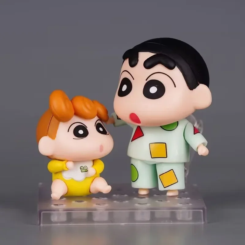 10CM Crayon Shin-chan Shinnosuke and Himawari Q Version of Clay Man Pajama Style Movable Face-swapping Figure Model Boxed Gifts