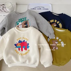 Children's Wear Boys' Plush Sweater Fashionable Children's Sweater Baby Cartoon Printed Long Sleeve Casual Top