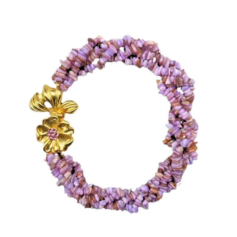 Vintage Women Purple Shell 18k Gold Plated Necklace Jewelry , Woman Romantic Fashion Necklaces