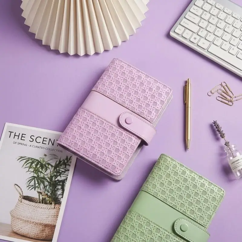 A6 Gingham Check PU Leather Binder Notebook Cover DIY Agenda Planner Diary School Stationery Organizer