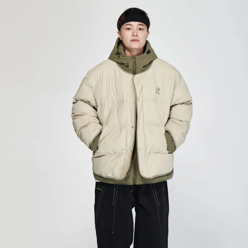 Parkas acolchoadas grossas masculinas, hip-hop retrô, estampado em letras, jaqueta inchada com capuz, casaco quente, roupa de rua, harajuku, inverno