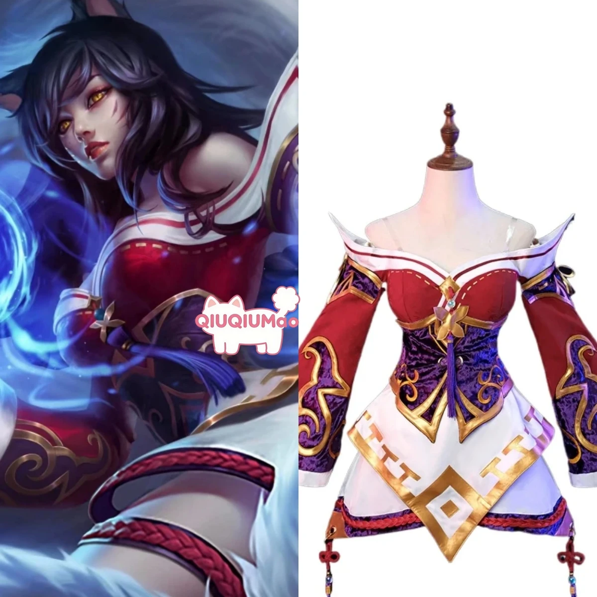 

Game LOL The Nine-Tailed Fox Cosplay Costume Anime Ahri Classic Role Playing Sexy Outfit Dress Women Comic Con Halloween Party